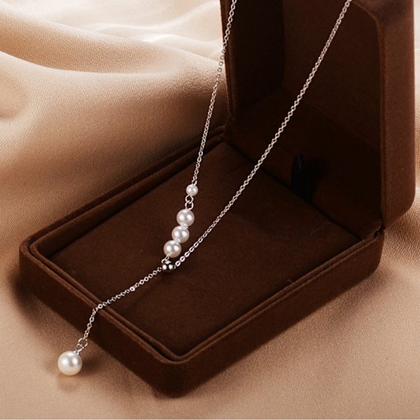 Pearl Tassel Justerbar Halskæde til Kvinder Fransk Simple Clavic Silver