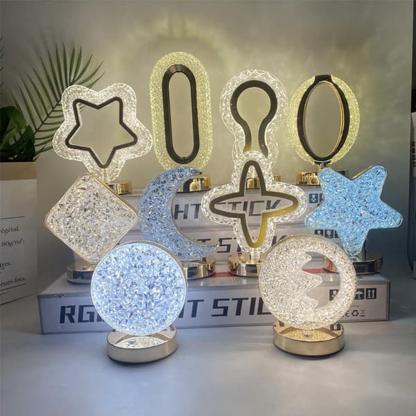 1 stk berøringskontroll 3D krystallstjerne blomst nattlys jenterom A3