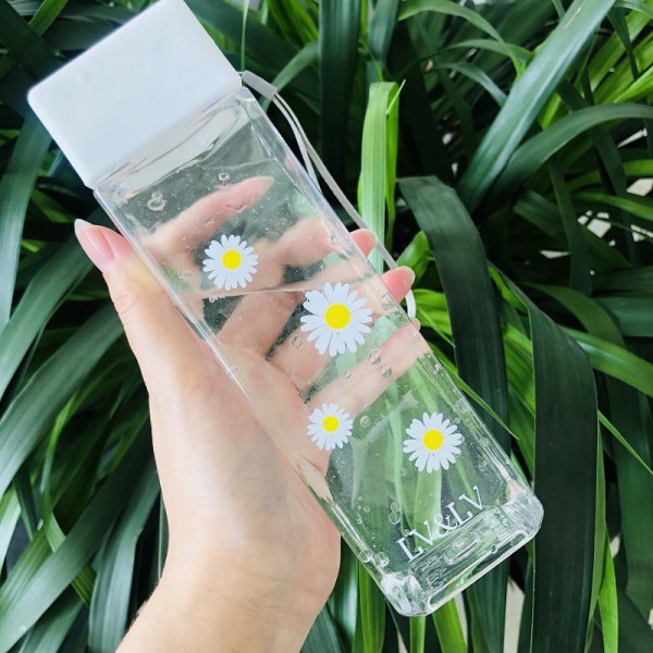 500ML Daisy Transparent plastvattenflaskor Kreativ kopp med B