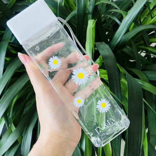 500ML Daisy Transparent plastvattenflaskor Kreativ kopp med C