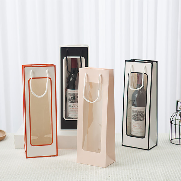 Ny stil Single Red Wine Tote Bag Window Transparent PVC Kraft A9