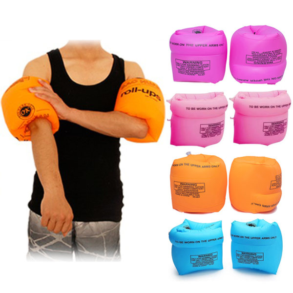 Nye herlige oppblåsbare Swim Rollup Arm Bands Floats Tube Armlets Pink