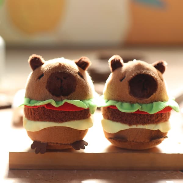 Kawaii Plushie e Capybara Hamburger Nyckelring Plyschsimulering C