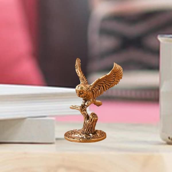 Antik massiv messing ugle miniaturefigurer retro kobberdyr