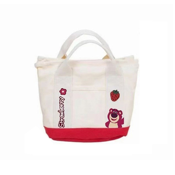 Cartoon e Handväska Canvas Bag Lunchpåse Vattenkopp Väskor Kawaii Be White