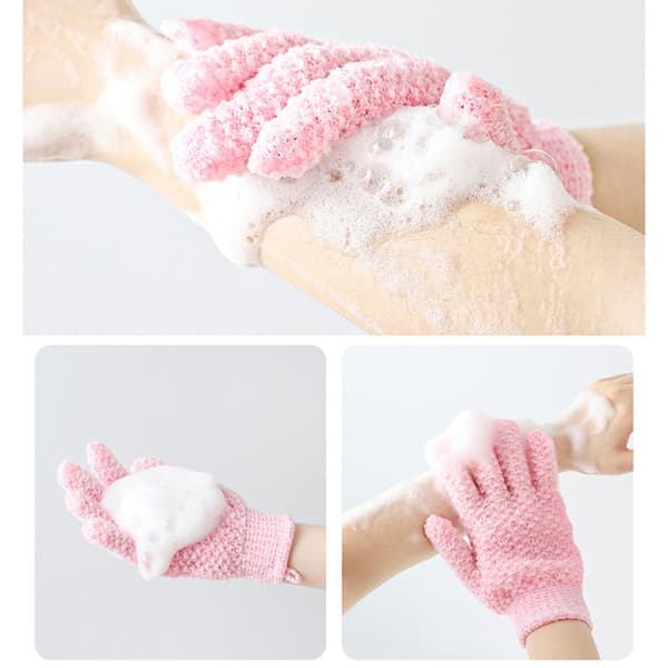 1Pair Bathing Gloves Bath Exfoliating Five-Finger Gloves Scrub Pink