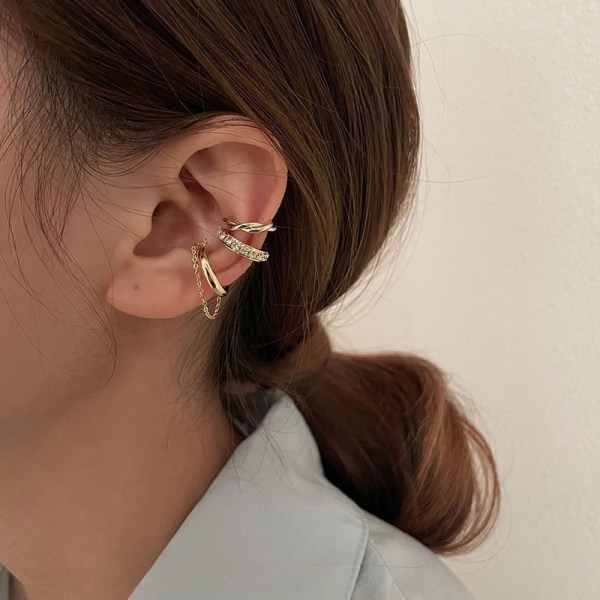 3 Stk Uregelmæssig Cross Zircon Ear Clip Ørering Til Kvinder Ingen Pierc Gold