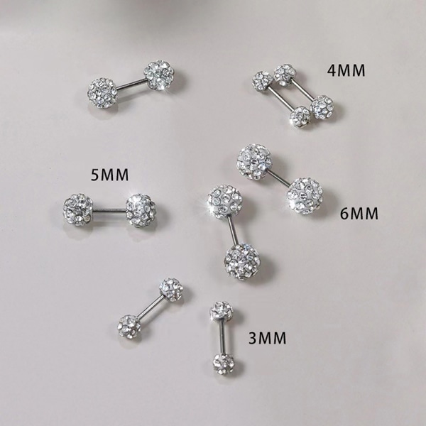Mode Titanium Stål Unisex Kvinder Mænd Rund Krystal Zircon Ea Multicolor 3mm