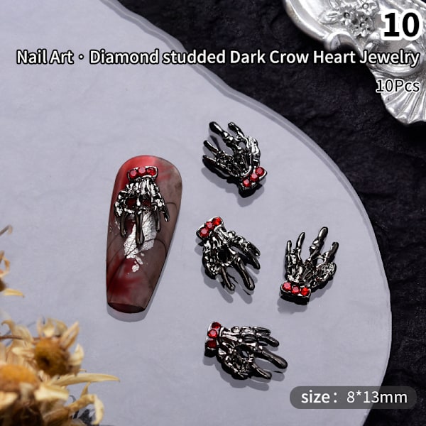 10 stk Halloween Element Nail Diamond Menneskelig Hodeskalle Edderkopp Form D 14