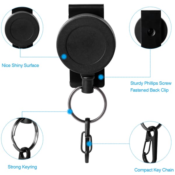 4-pack infällbar nyckelring Heavy Duty med bältesklämma Black 1