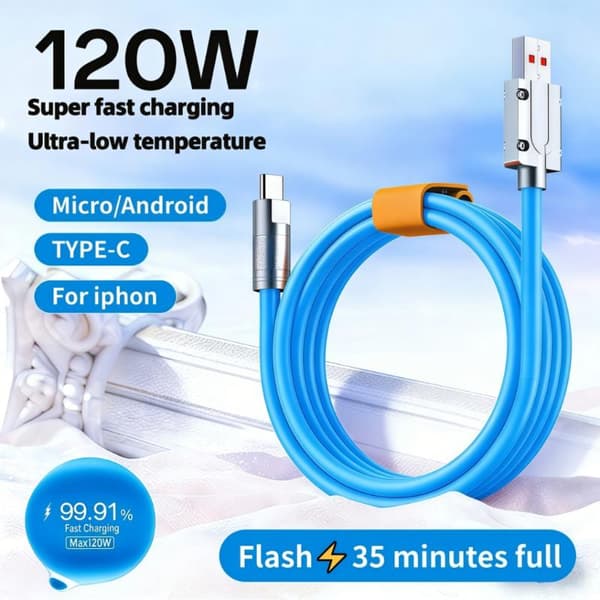 Vit USB A till Typ C Laddningskabel 120W Super Snabb Laddning T A3