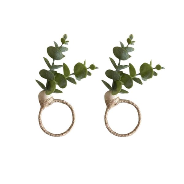 2 stk. Rattan Eukalyptus Servietringe – Rustik Boho Bondegårdsstil Borddækning Green