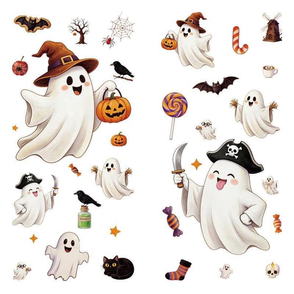 1/2 arkin e Halloween-haamuikkunatarrat, irrotettavat, eloisat A2