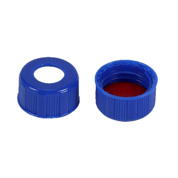 Blå åben polypropylenhætte til kromatografihætteglas 2 ml Solid cover