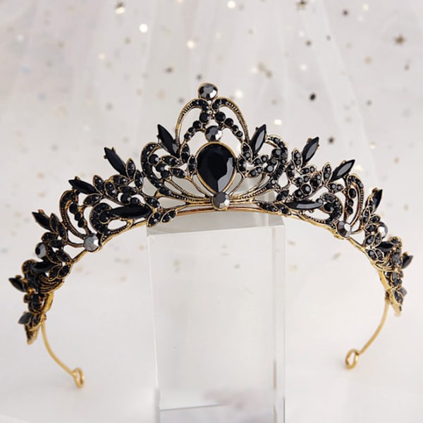 1 stk Bride Retro Black Crystal Crown Queen Tiara A