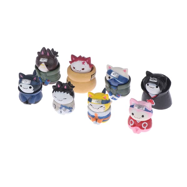 8 stk Anime Naruto Cat Doll Action Figur Romdekor Bil Ornament