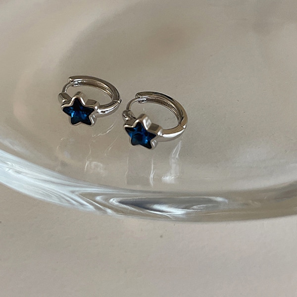 Y2K Trendy e Sweet Blue Star Hoop øredobber for kvinner jenter Vint