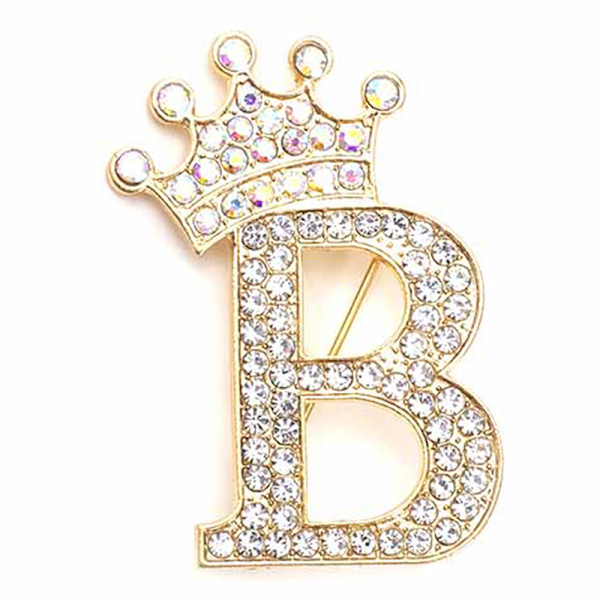 Fashion Crown 26 begyndelsesbogstaver A til Z Crystal Rhinestone Broo Gold-B