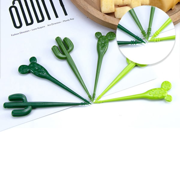 6 st Mini Cactus Pick Kid Fruktgaffel Bento Box Dekor Återanvändbar