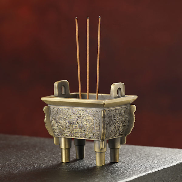 Retro Bronze Tripod Røgelse Brænder Udskæring Drage Chinoiserie B