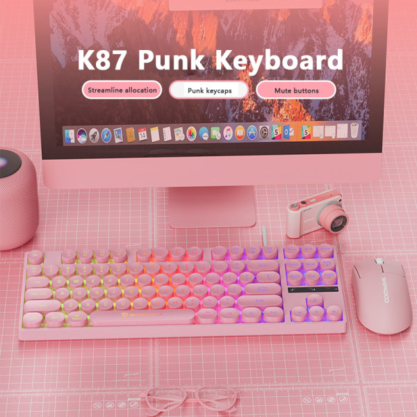 2024 K87 87 Keys LED Luminous Keyboard Gaming Mechanical Touch black Round key cap