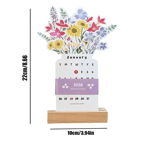 2026 Bloomy Flowers Bordkalender Mini Kalender Stående Bord C