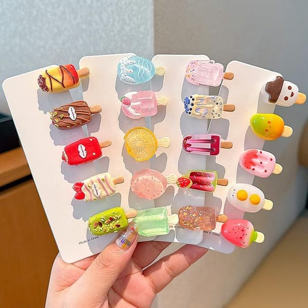 10 kpl e Mini Ice Cream läpinäkyvä hauska hiusklipsi naisille A1