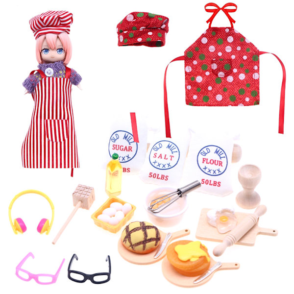 Miniatyr Baker-antrekk Forkle Kokkehatter Barn Leke Miniatyr Scene A7