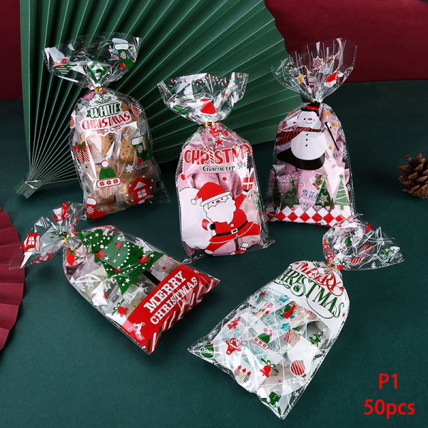 50 stk Glædelig jul Plast slikpose med bånd Gavepakke 1