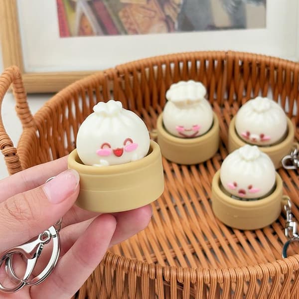 e Ångad Bulle Nyckelring Realistisk Dimsum Design Mjuk Långsam Återhämtning