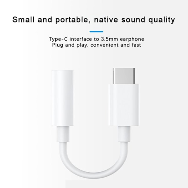 Type C til 3,5 mm Aux Adapter Type-c 3,5 Jack o Kabel Hodetelefon C White