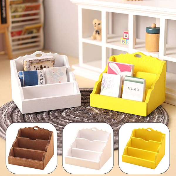 1:12 Dukkehus Miniature Desktop Storage Rack Organizer Box Boo Brown
