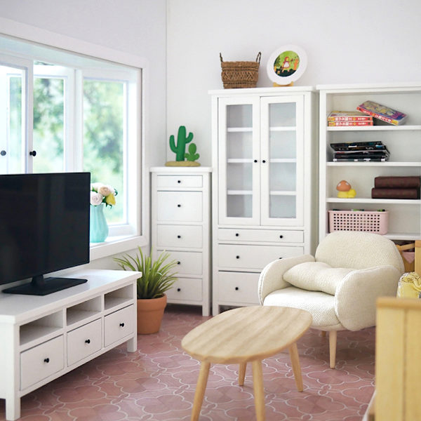 1:12 Dollhouse TV -kaappi Kirjahylly Lasikaappi 1#-White