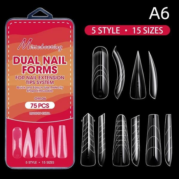 75 stk. Dual Forms Negle Udvide Hurtig Opbygning UV Gel Form Negle Ex A4