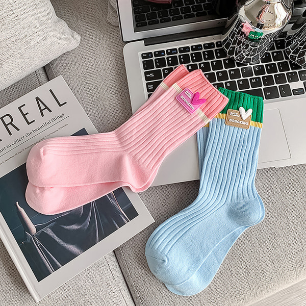 Kvinder Socks n Style Candy Color Harajuku Kawaii Mid Tube Socks Black