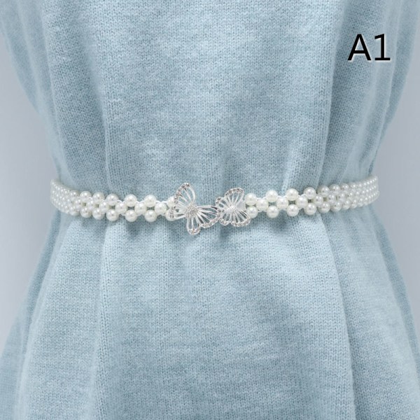 Stort perlemidjekjede for kvinner elastisk belte med diamantdekor A1