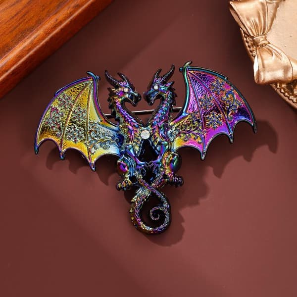 1 stk. metal dobbelthovedet dragebroche til kvinder unisex dyr A5
