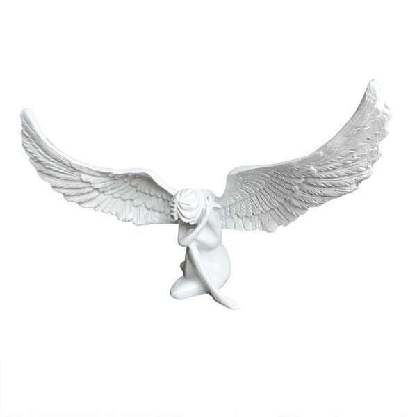 Englevingefigur Moderne 3D Omfavnende Englevingeskulptur White