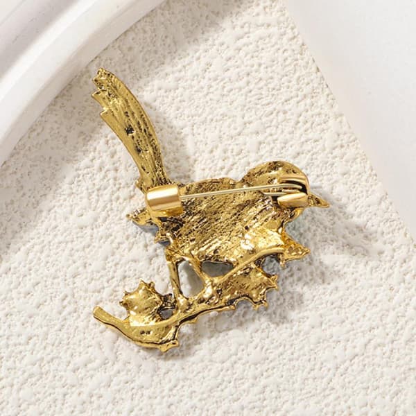 Vintage Fugl Rhinestone Broche Mousserende Krystal Spurv på Gren A3
