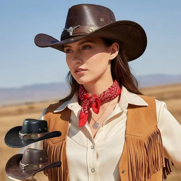 Mote Oksehode Spenne Western Cowboyhatt Vintage Retro Bred Coffee