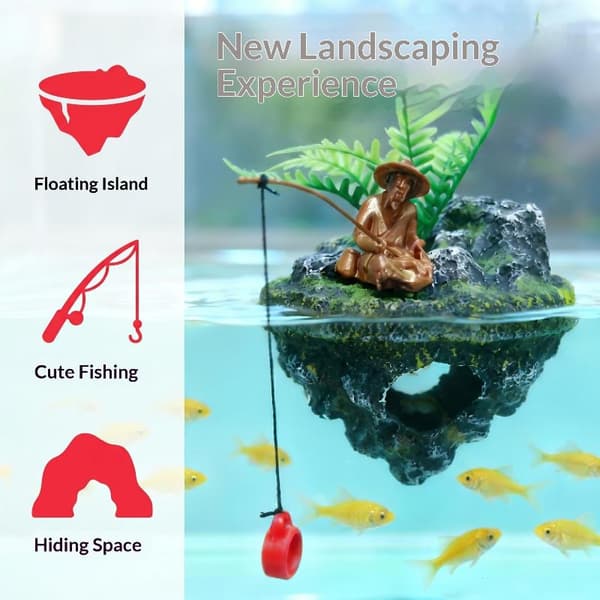 Mini Akvarium Kunstig Landskap Ornament Flytende Øy Fisk A2