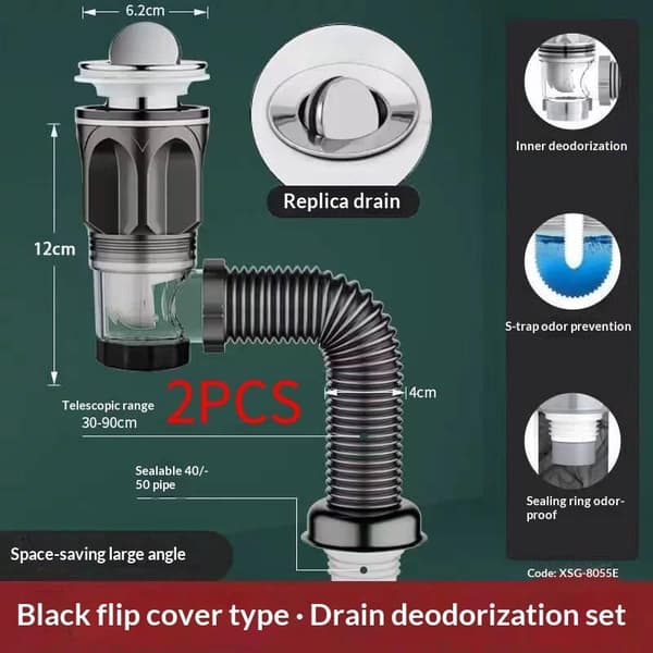 Fleksibelt afløbsrør til køkken, badeværelse, håndvask, toilet black 2pcs