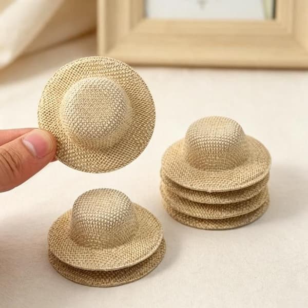 10 stk. DIY stråhatvedhæng Imiteret vævet lille hat smykker Ma Beige 1