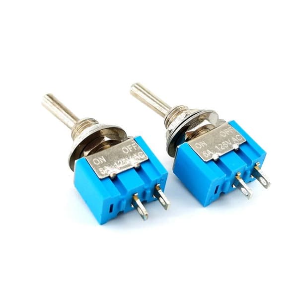 10 stk. DPDT Mini vippekontakt 2-benet 2 positioner ON/Off Miniature A
