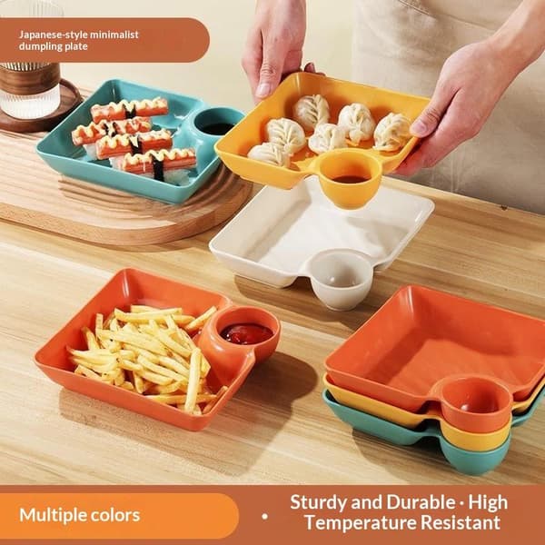 4 st dumplingtallrikar med integrerade såsfack för hemmet 4pcs