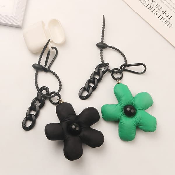 Nøglering Sort Grøn Par Matchende Taske Charm Flower Accessor Black