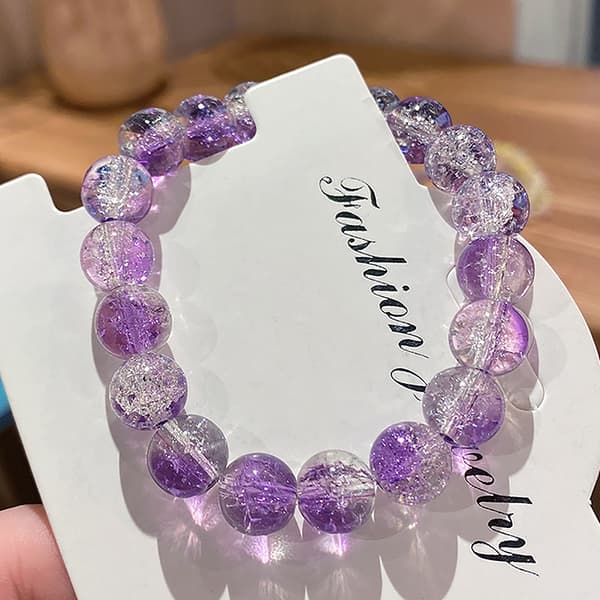 Kvinners Cracked Quartz Crystal Beaded Runde Glassperler Stretch A3