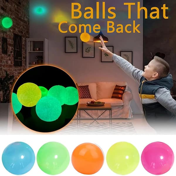 Glow-in-the-Dark Sticky Ceiling Balls 5/10 stk. Sticky Glows Ball A7
