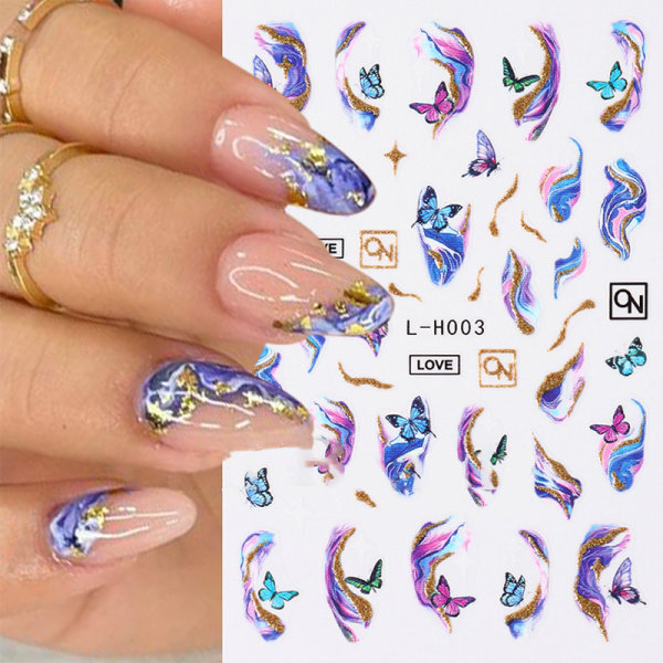 Flerfargede Marmorering Nails Stickers 3D Wave Lines Blomster Nail A 5