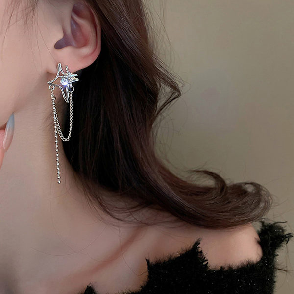 1 Par oregelbundna Crystal Star Chain Tassel örhängen för kvinnor Rh